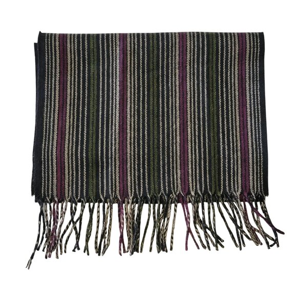 Vintage Scarf Cashmere Touch Striped Fringe Layering - Picture 3 of 7